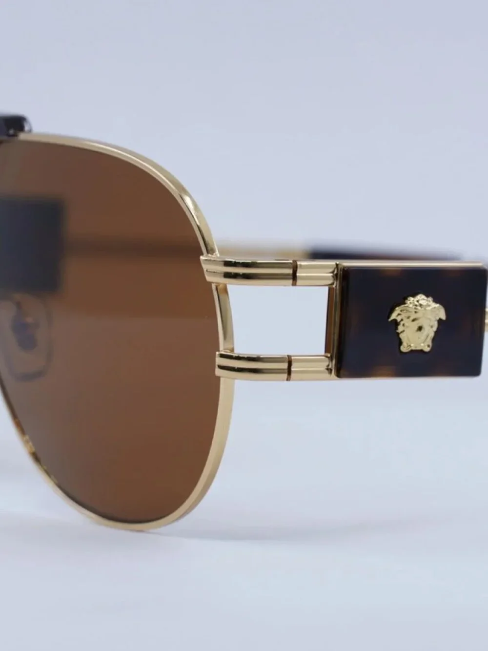 NEW VERSACE VE2252 147073 GOLD DARK BROWN AVIATOR AUTHENTIC SUNGLASSES
